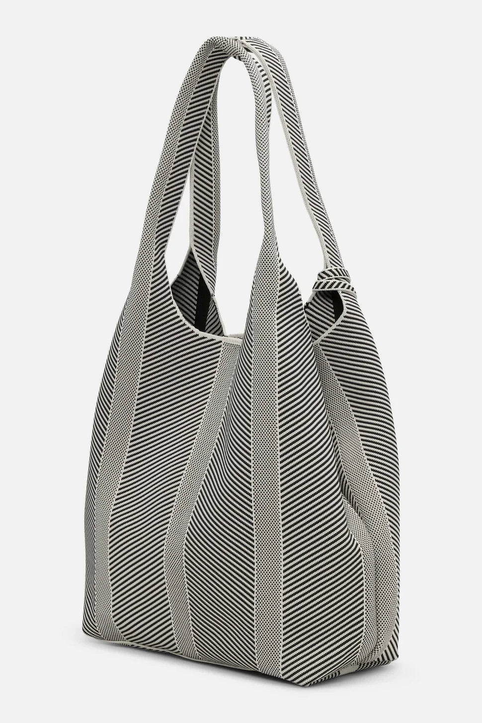 Gray woven handbag on a white background