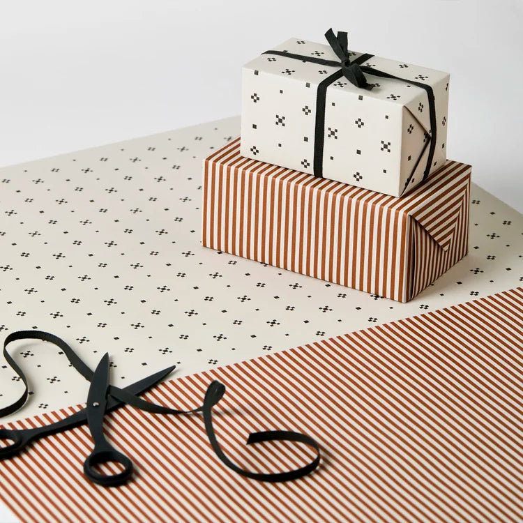 Wrapping Paper - Mono Tile & Cinnamon Stripe - Single Sheet