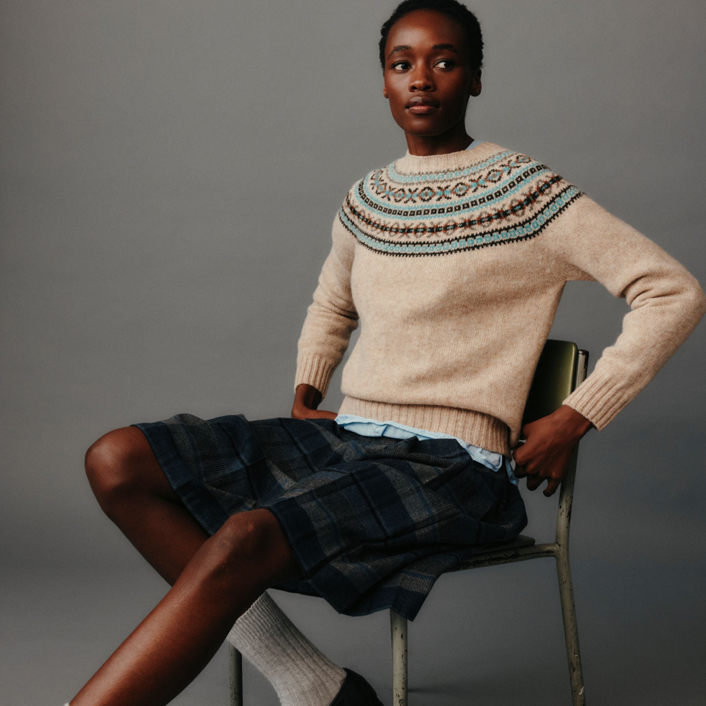 Fairisle Yoke Crew Neck Jumper - Calico