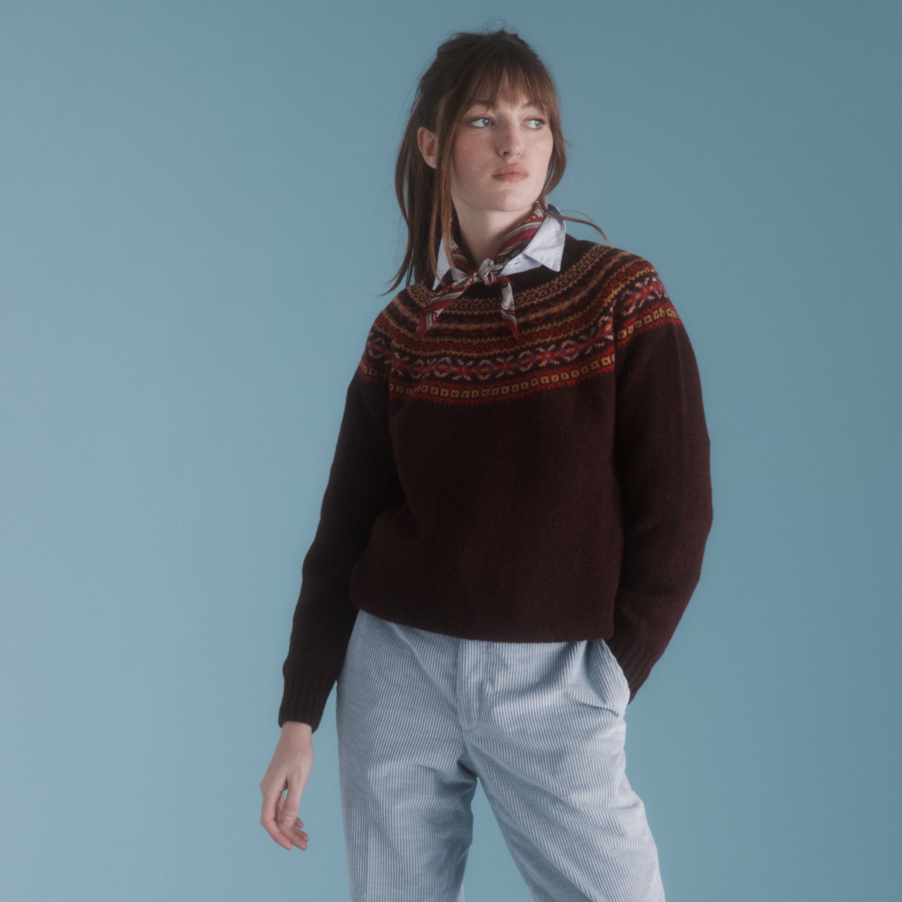Fairisle Yoke Crew Neck Jumper - Beetroot