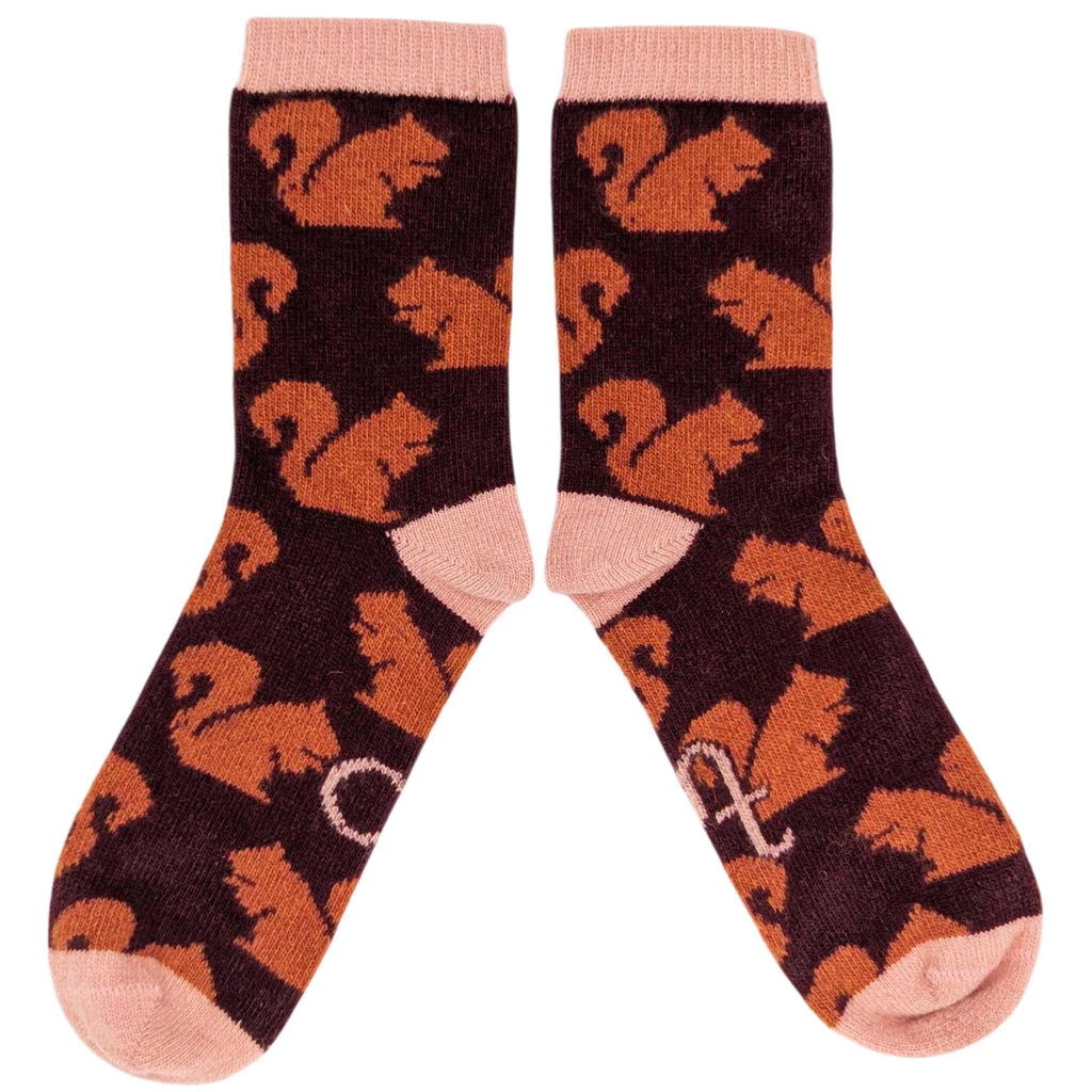 Women's Lambswool Ankle Socks - Squirrel - Plum