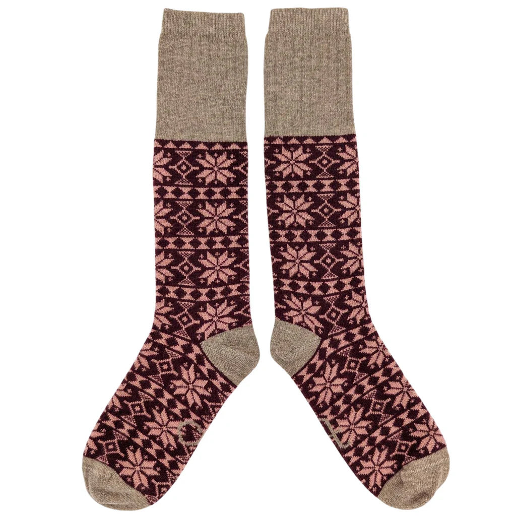 Women's Lambswool Knee Sock - Fair Isle - Plum