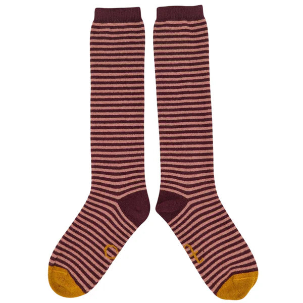 Women's Lambswool Knee Sock - Striped - Plum
