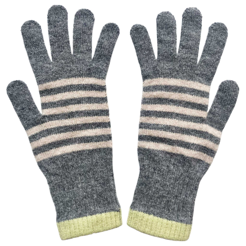Women's Lambswool Gloves - Grey & Mint