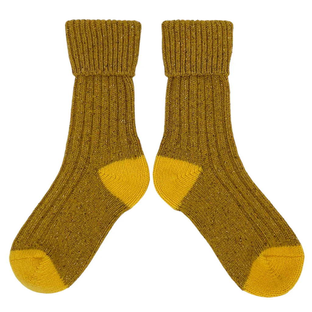 Lambswool & Silk Ankle Socks - Mustard & Yellow