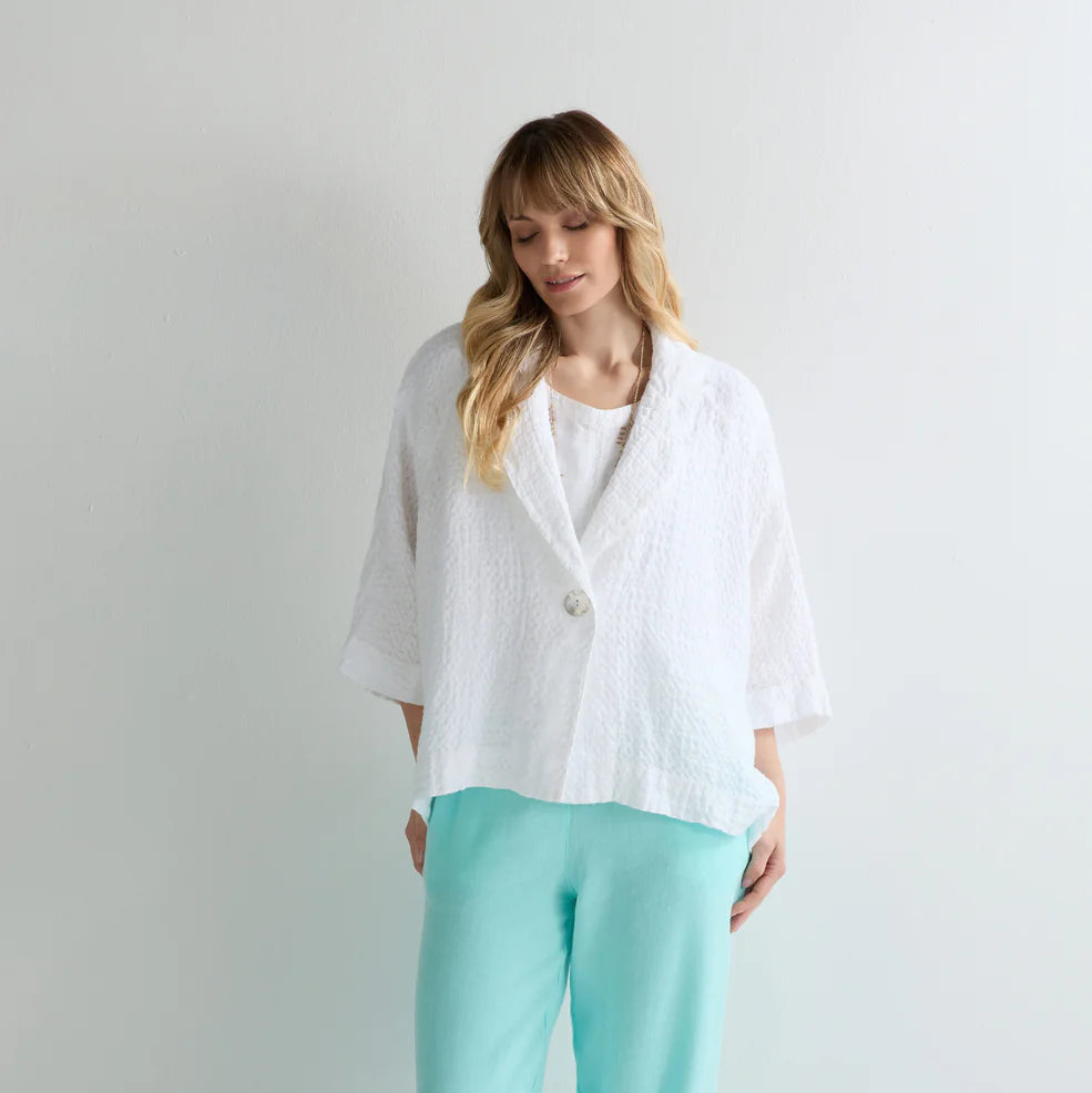 Waffle Linen Boxy Jacket - White