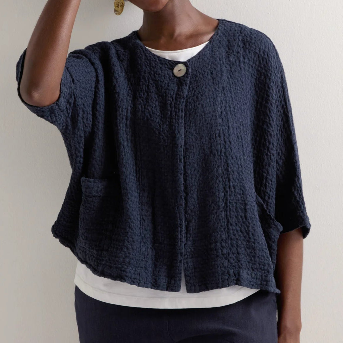 Waffle Linen Boxy Jacket - Night