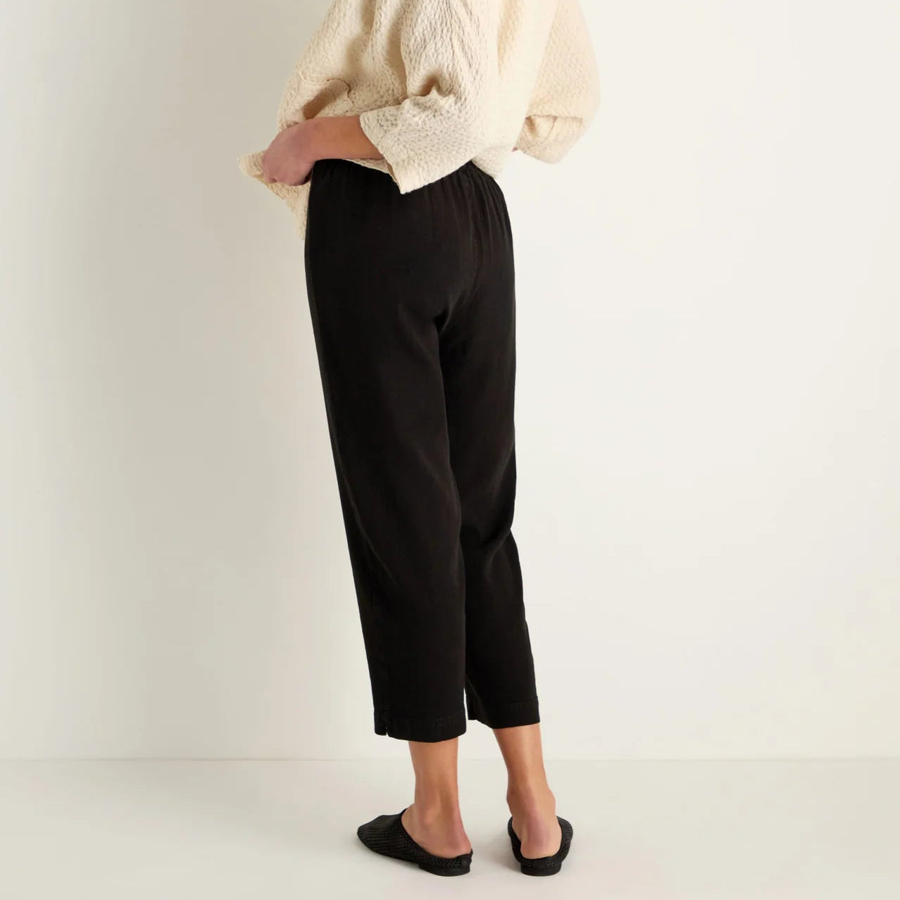 Slim leg black linen trousers
