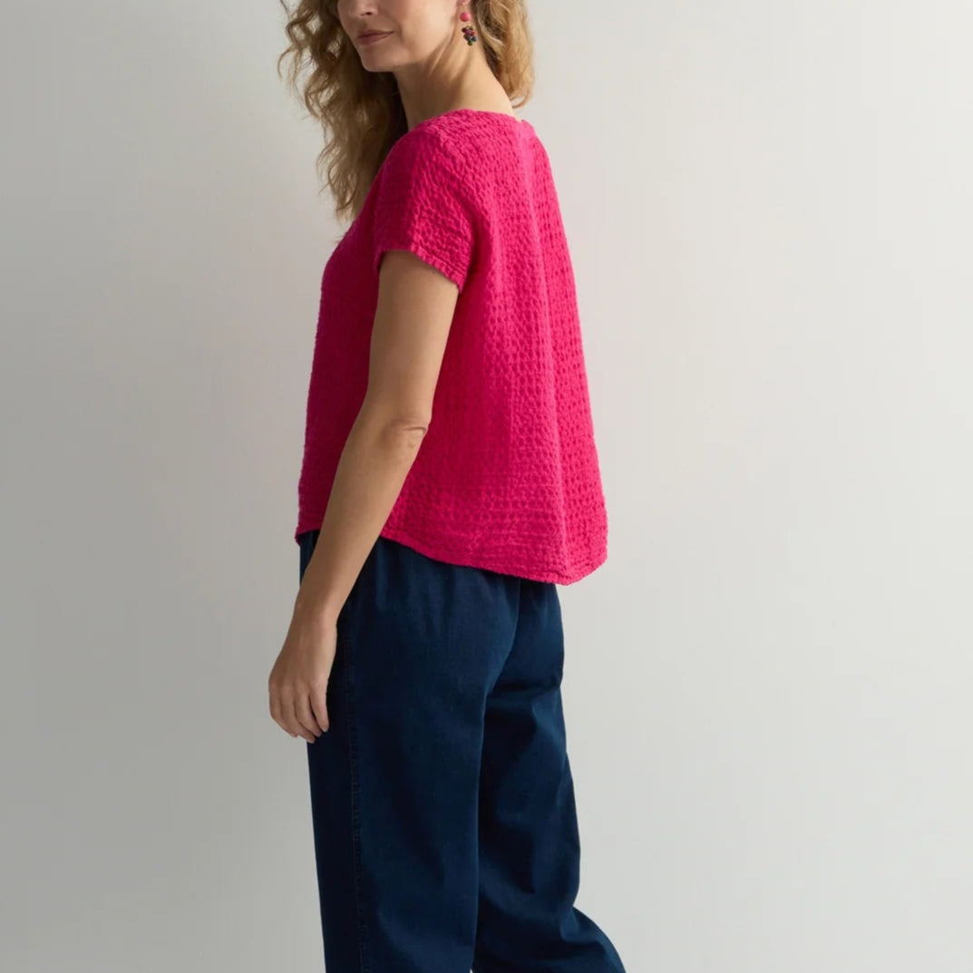 Waffle Linen Top - Magenta