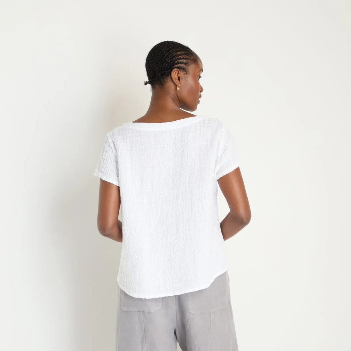Waffle Linen V-Neck Top - White
