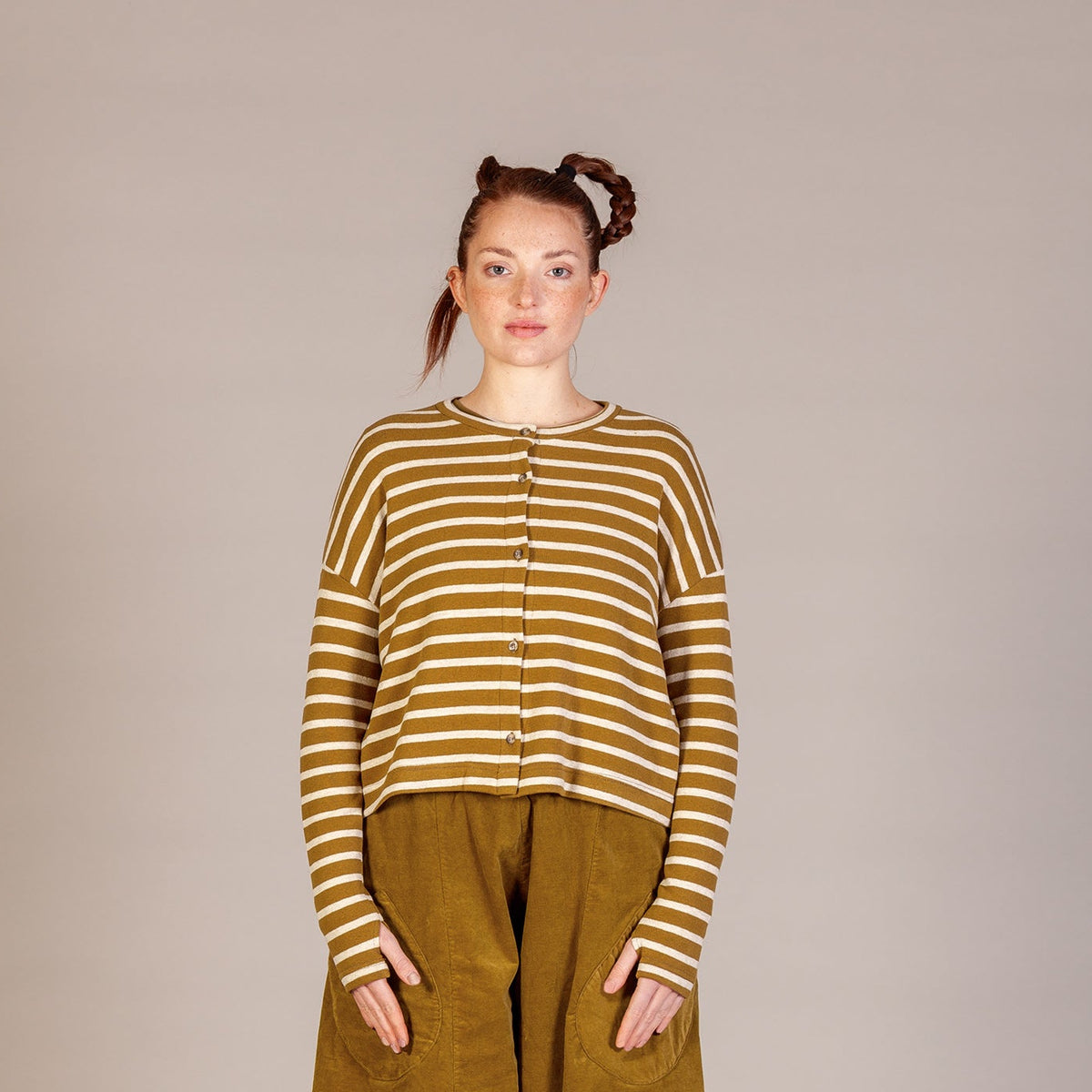 Leah R Cardigan - Lieveto Wide Stripe