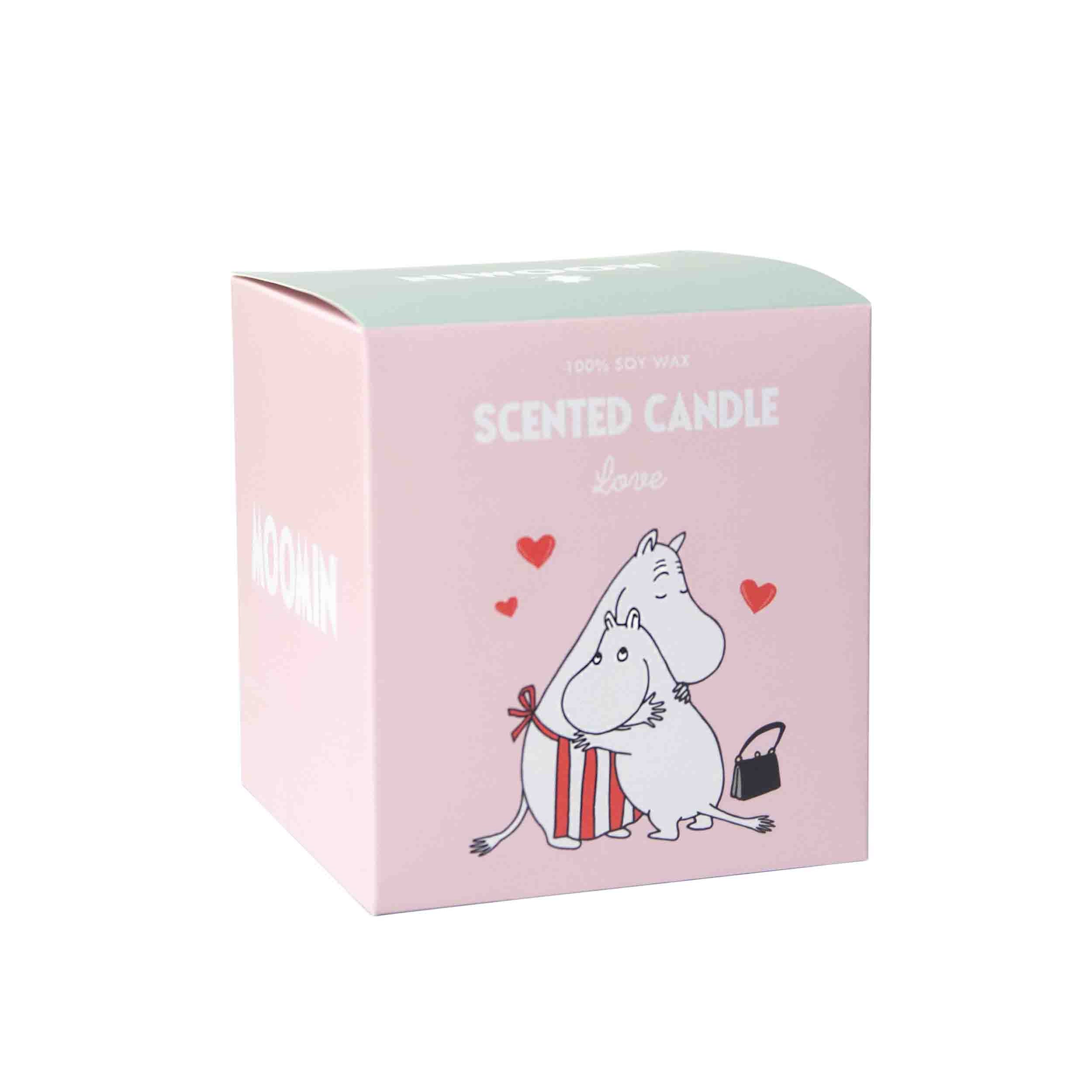Scented candle packaging with a cartoon character on a white background