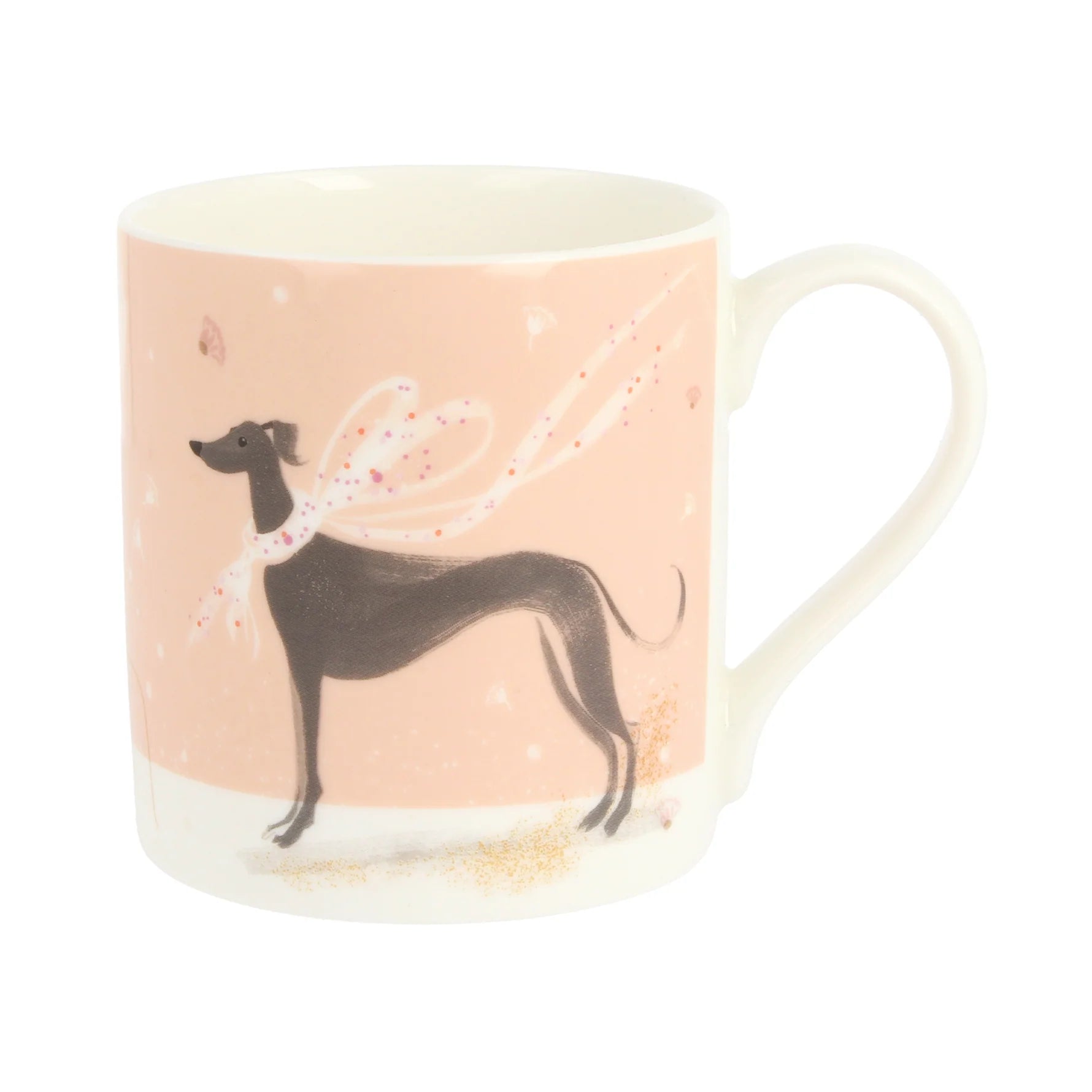 Mug with a dog design on a pink background