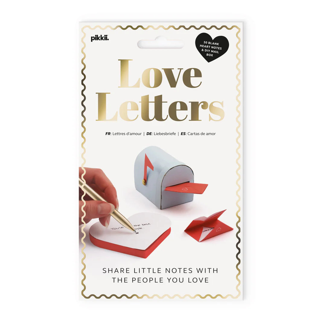 Packaging of 'Love Letters' set with mailbox and heart-shaped paper