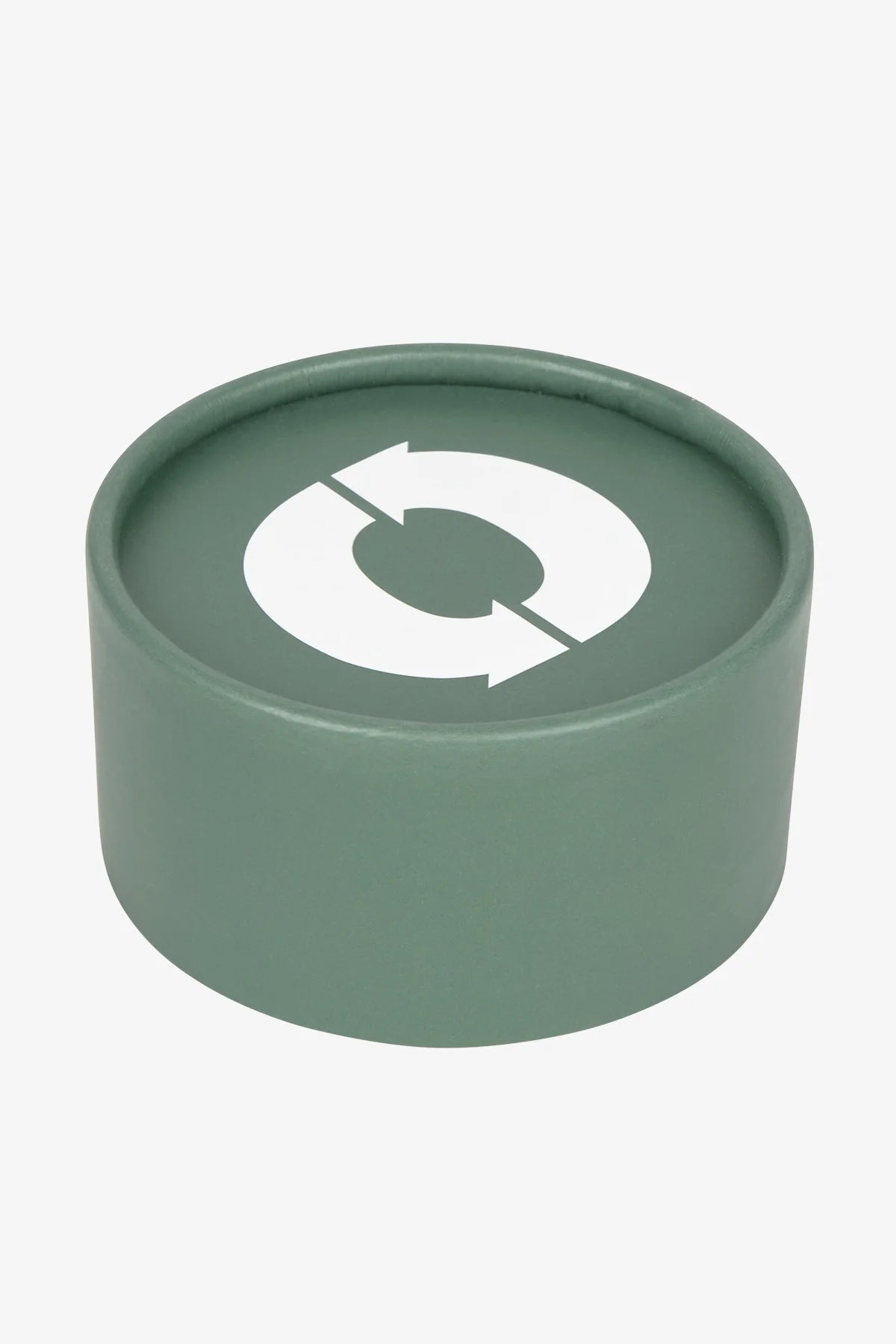 Green container lid with a white logo on a white background