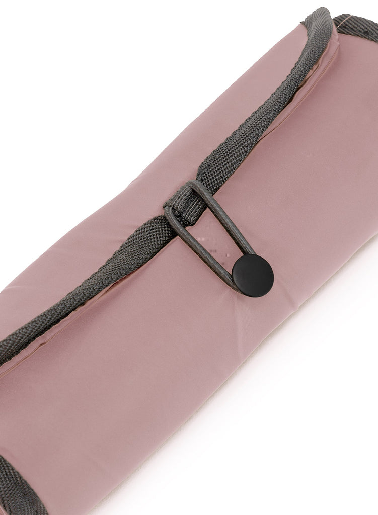 Ecoalf pink and gray roll-up pouch with a black button closure. Stylish and functional design.