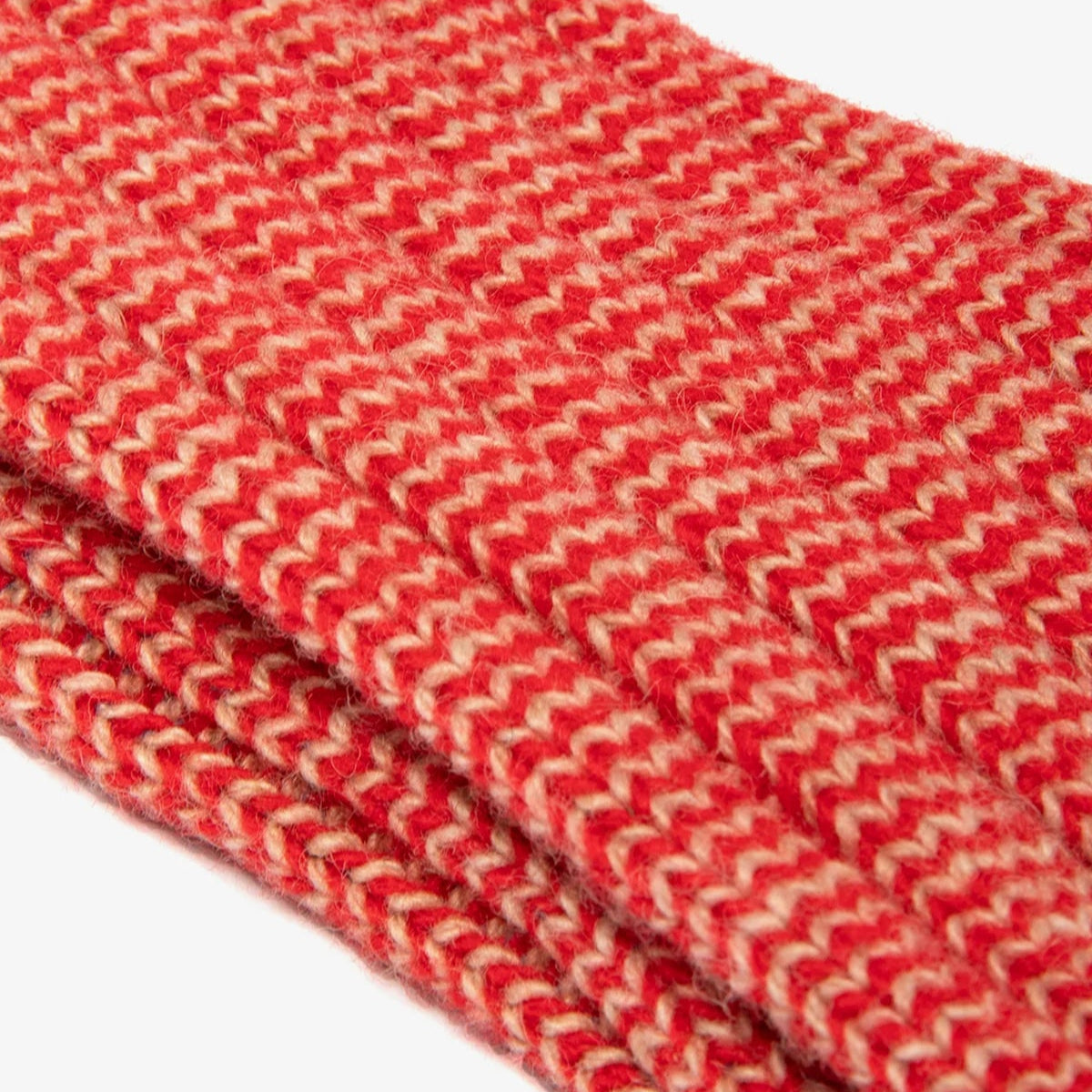 Close-up of red and beige woven fabric