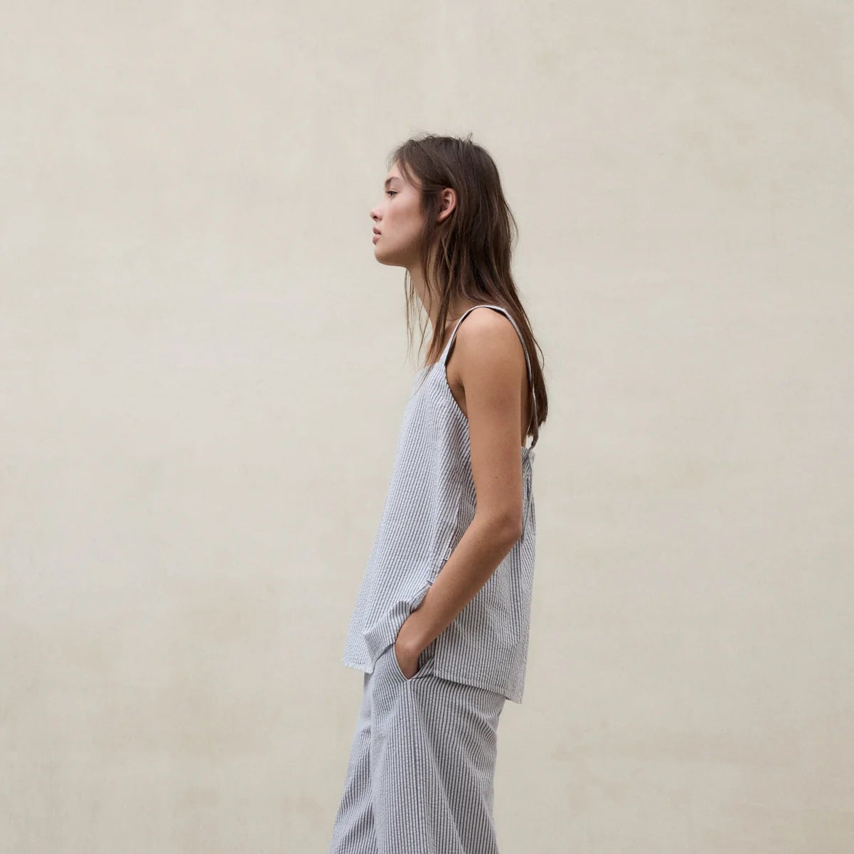 Aria Striped Top - Ecru/ Blue Stripes