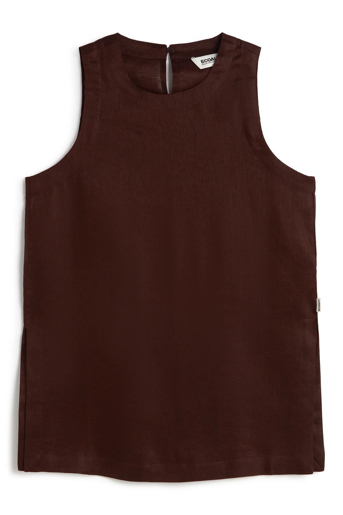 Brown sleeveless top on a white background
