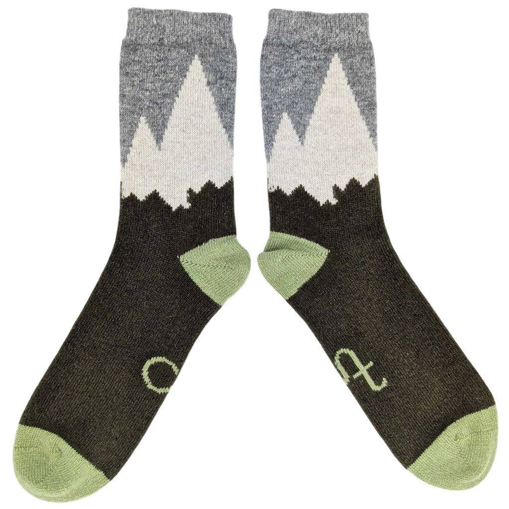 Men's Lambswool Ankle Socks -  Mountains - Green