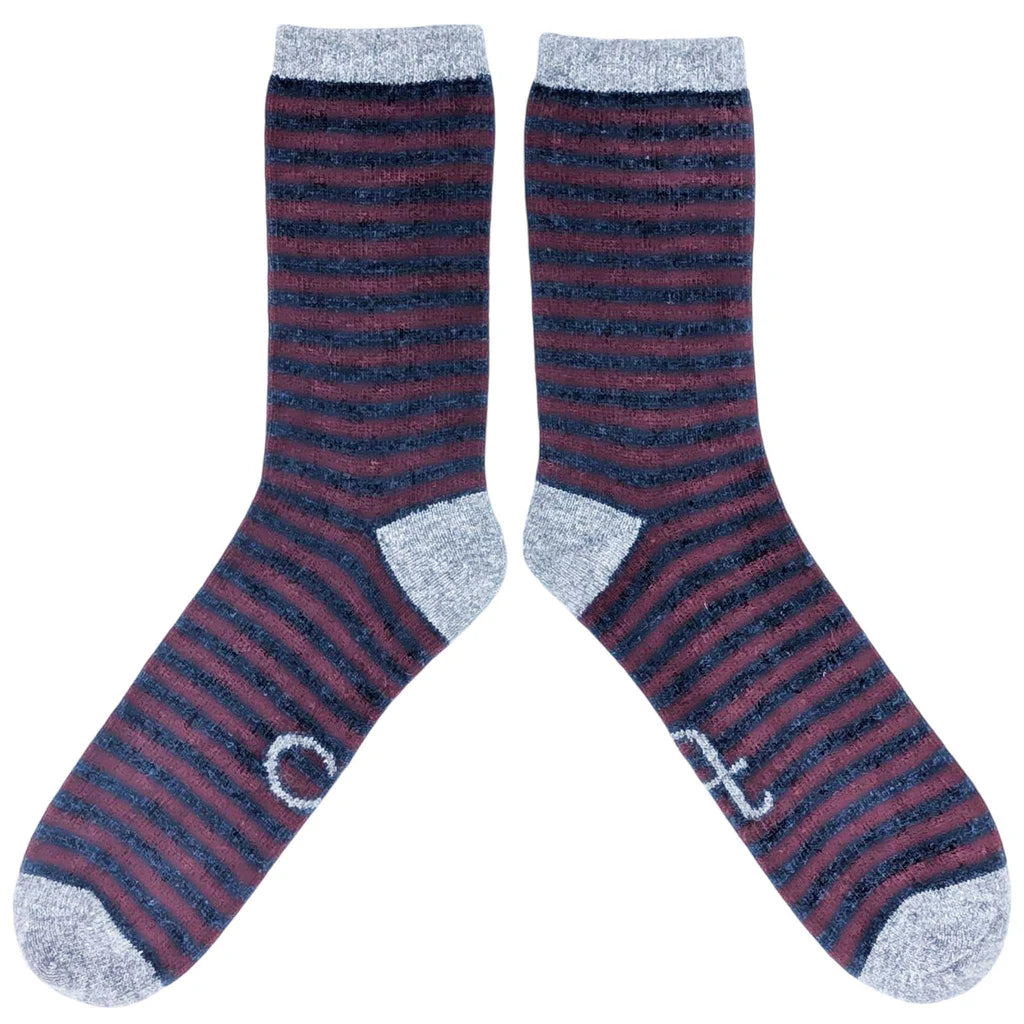 Men's Lambswool Ankle Socks - Stripe - Plum