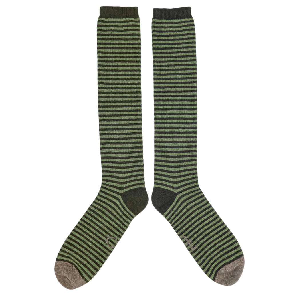Men's Lambswool Knee Socks - Stripe - Green