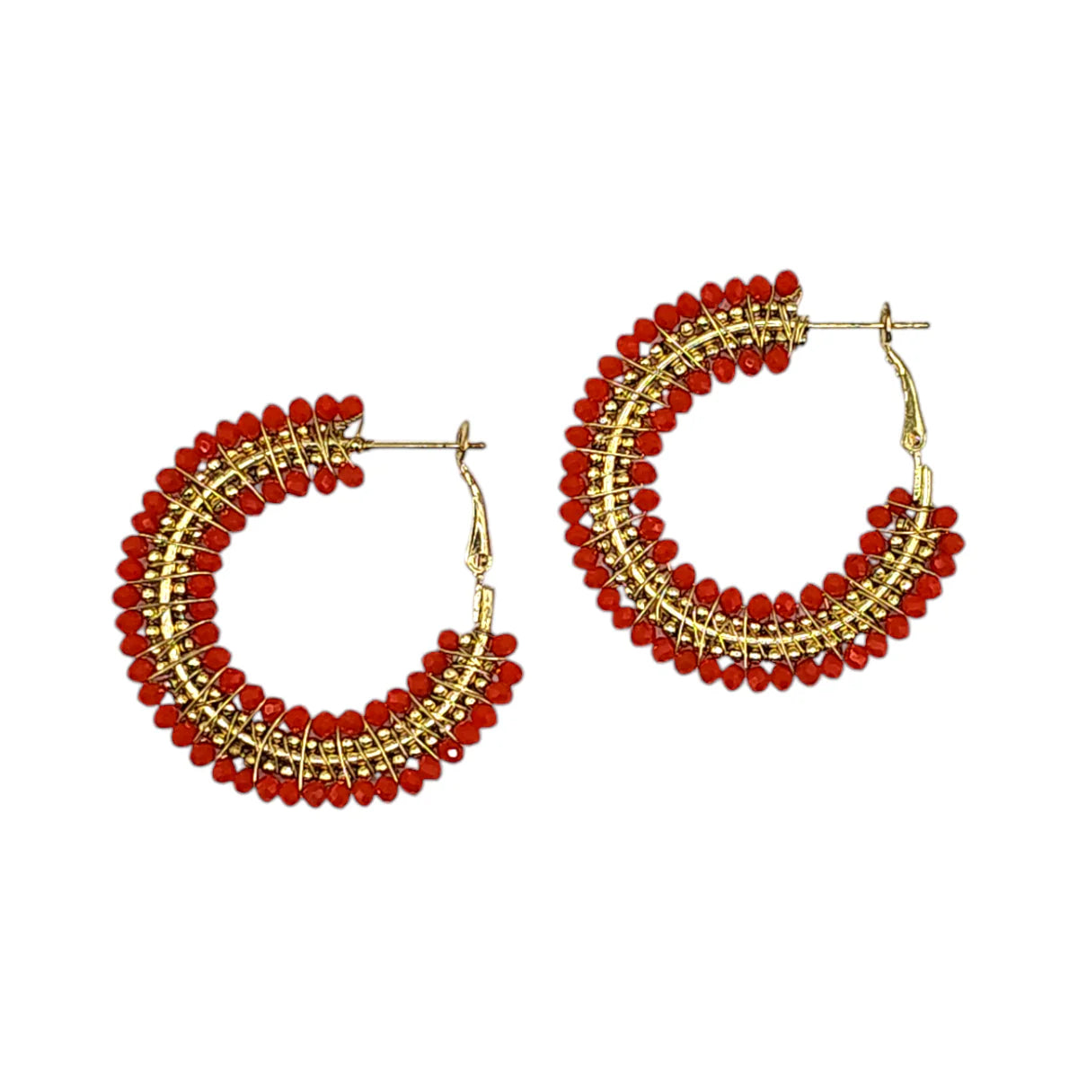 Mini  Beaded Ombre Hoop Earrings - Coral