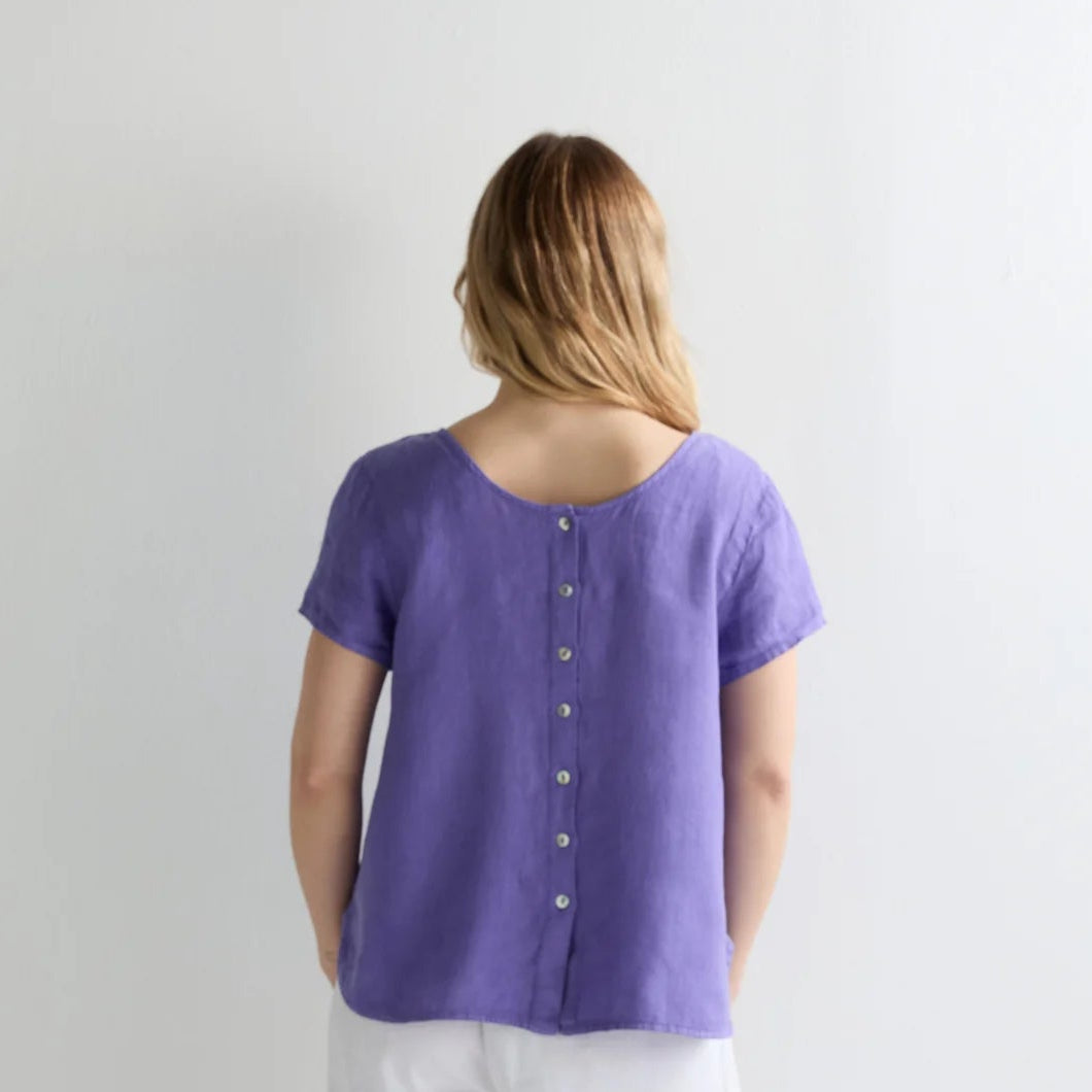 Linen Button Back Top - Dahlia
