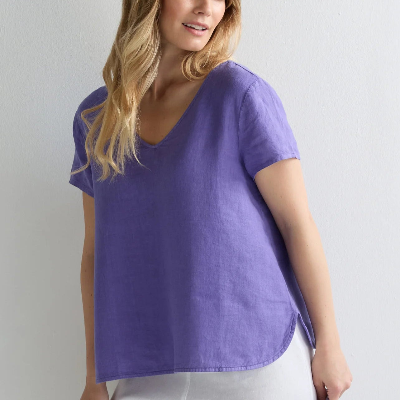 Linen Button Back Top - Dahlia