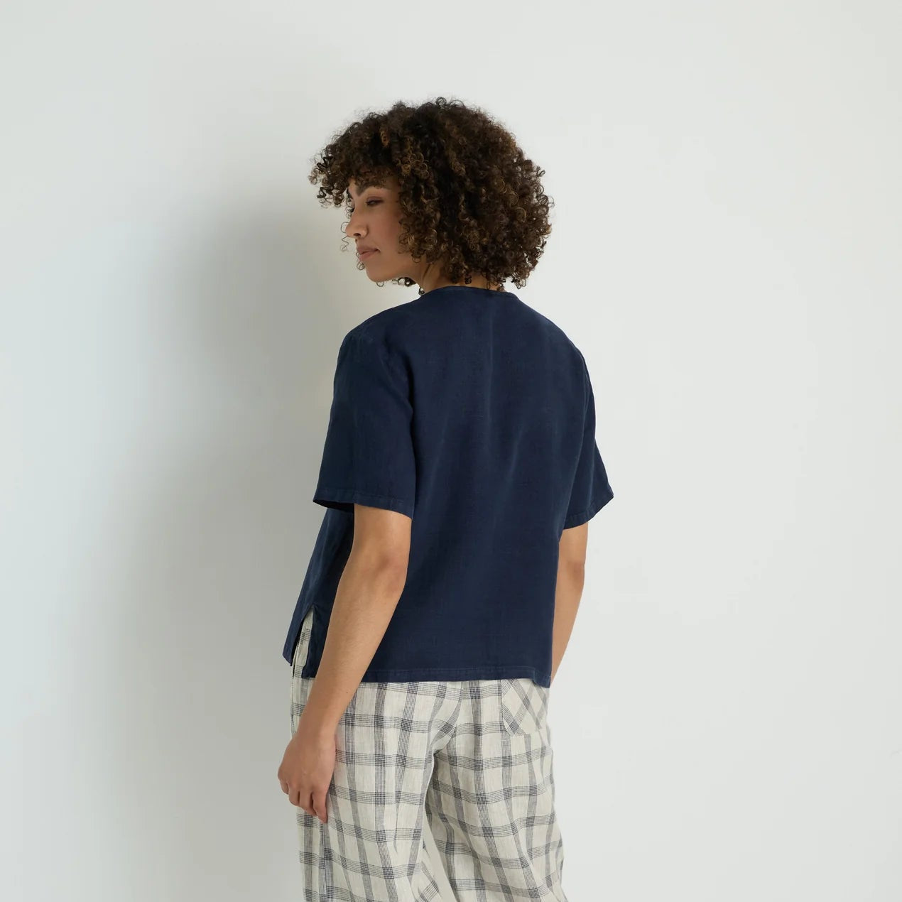 Linen Pleat Short Sleeved Shirt - Night