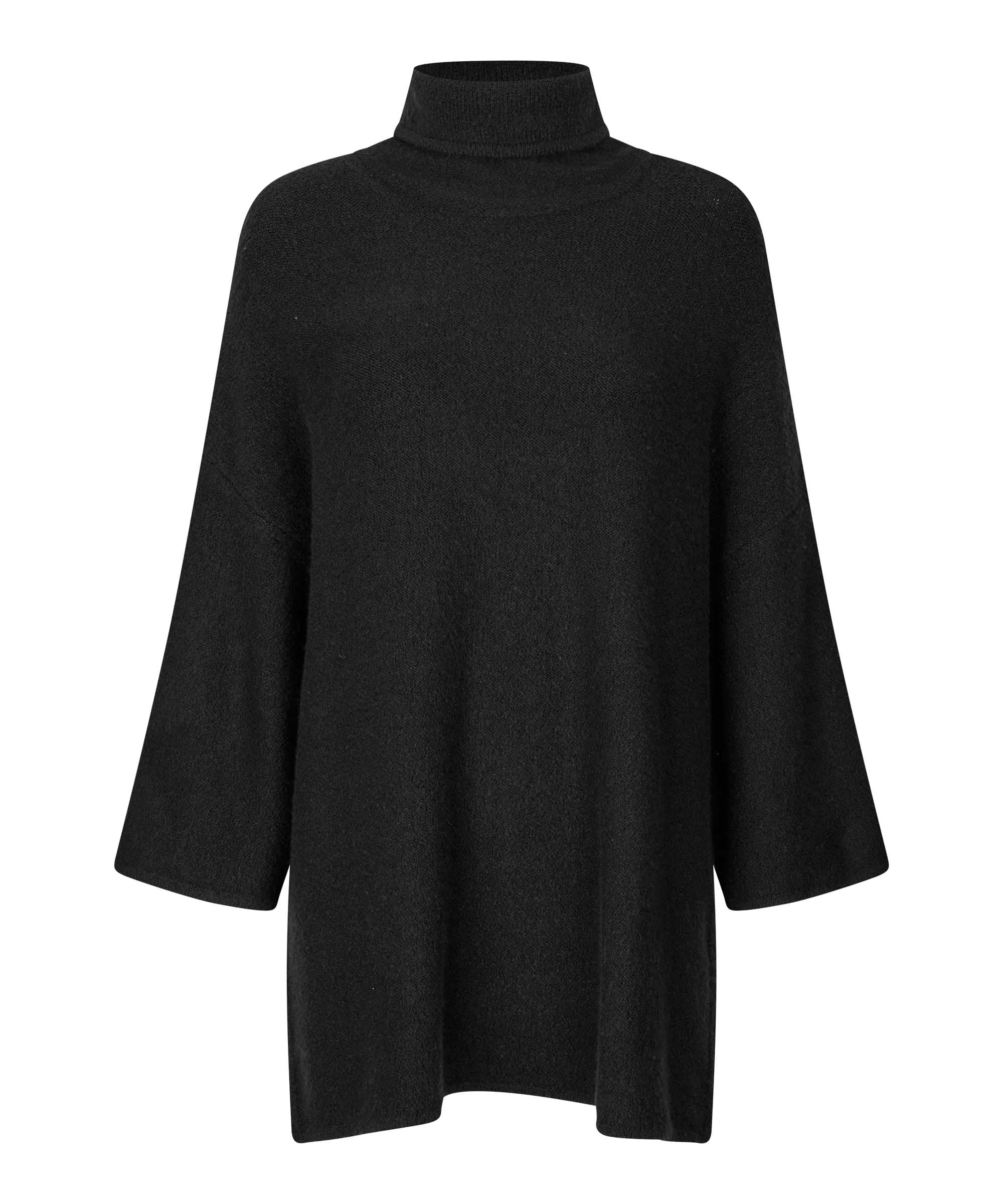 Black turtleneck sweater on a white background