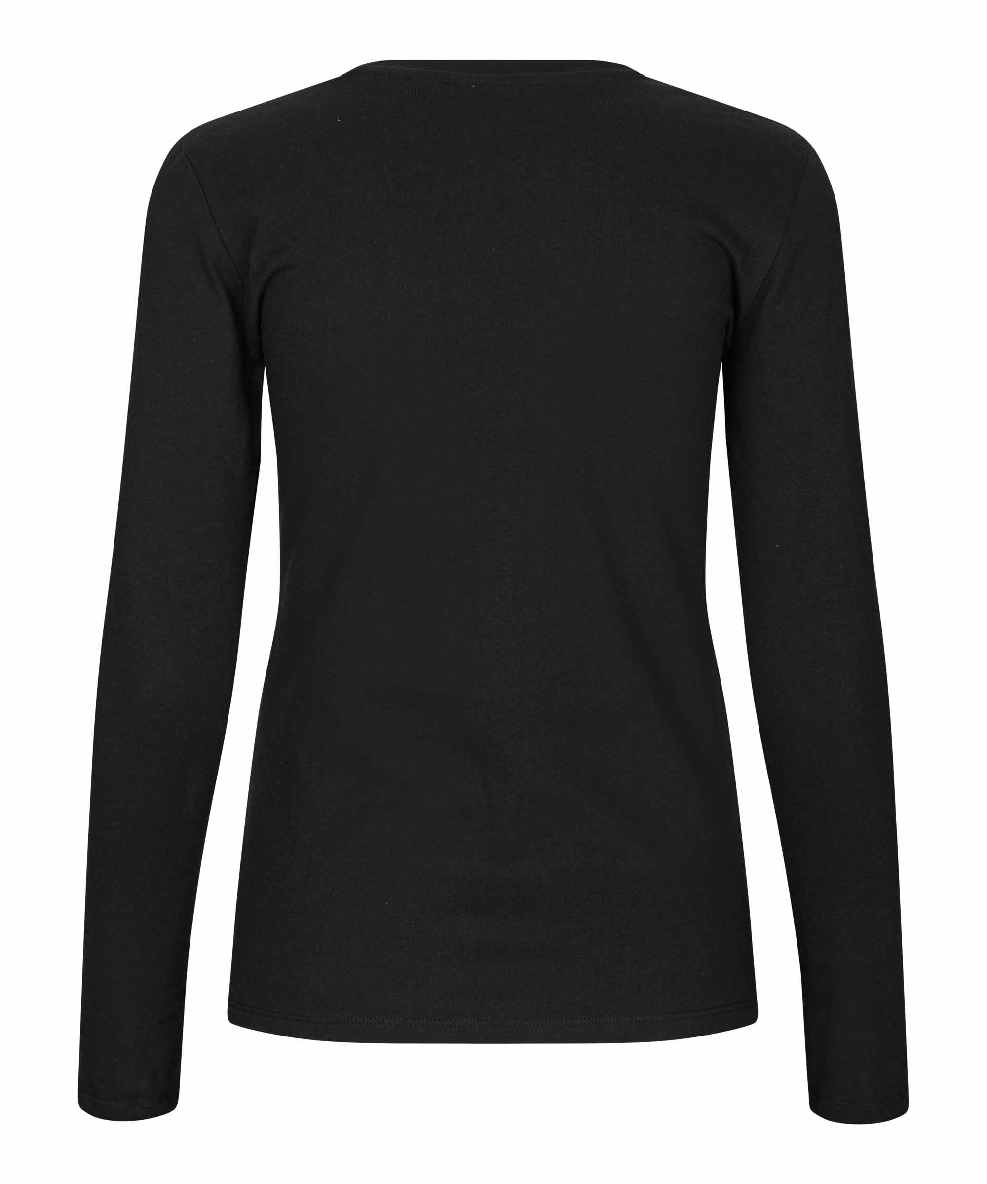 A black long-sleeve crewneck top shown from the back, displayed on a clean white background.