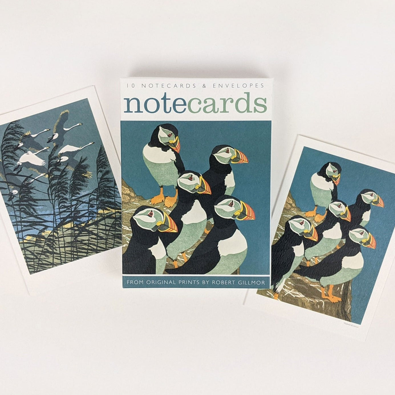 Set of 10 notecards and envelopes featuring puffin illustrations from original prints by Robert Gillmor.
