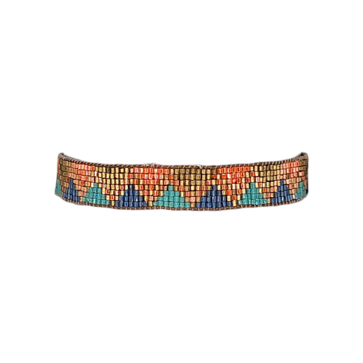 Narrow Triangle Beaded Bracelet - Blue & Orange