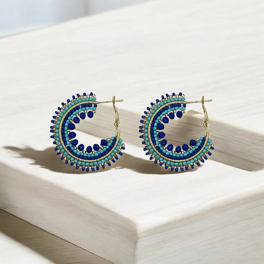 Mini Beaded Ombre Hoop Earrings - Capri Blue