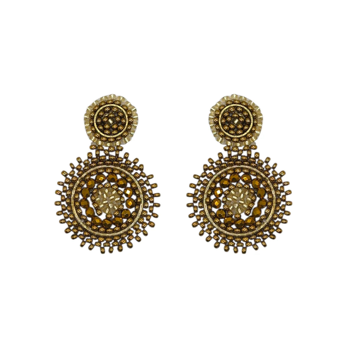 Mini Bronze Mix Beaded Circle Earrings