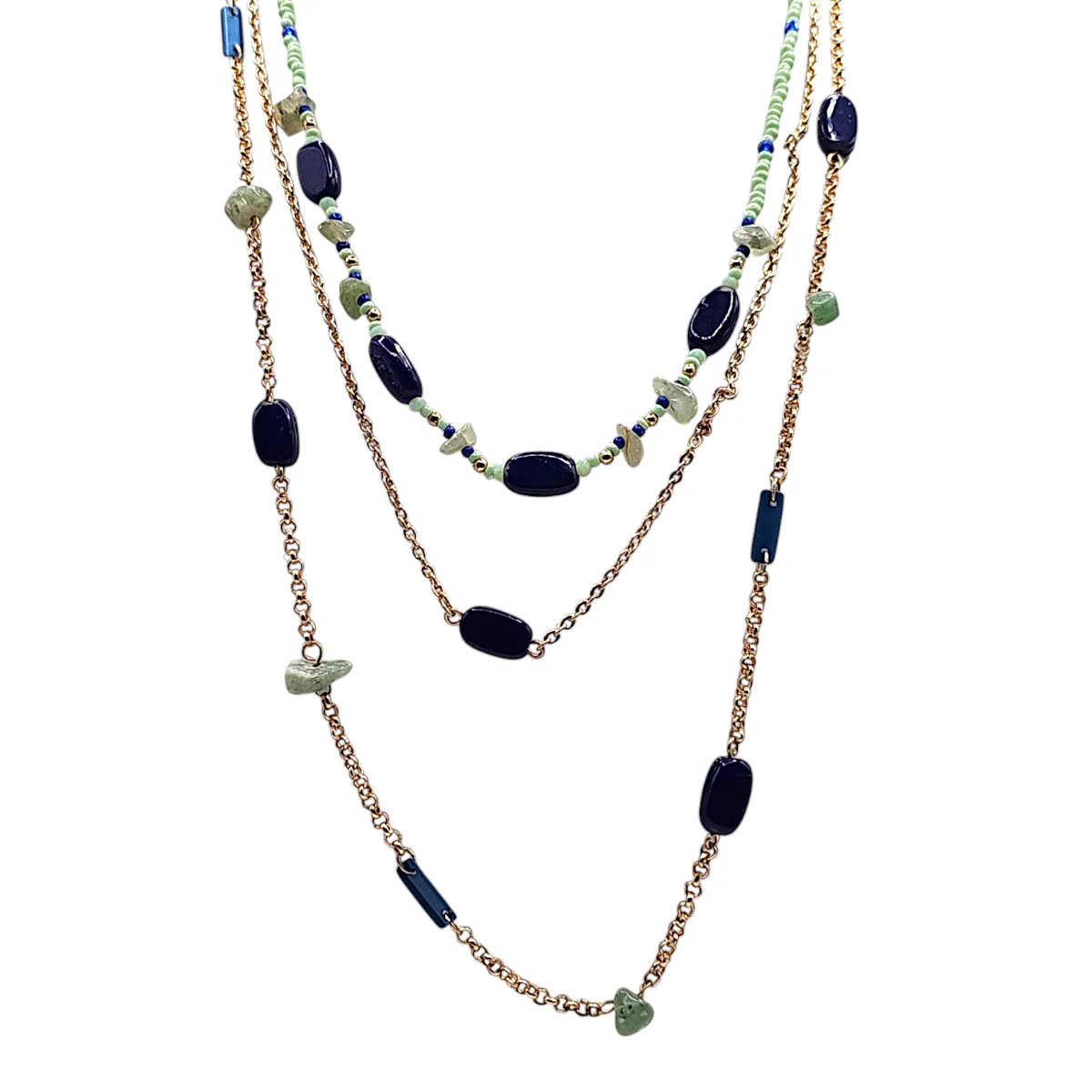 Triple Layer Crystal Necklace - Lapis & Jade