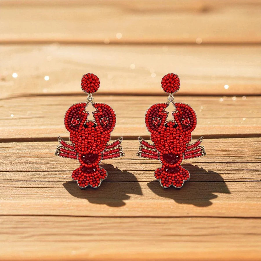 Beaded Lobster Earrings - Red