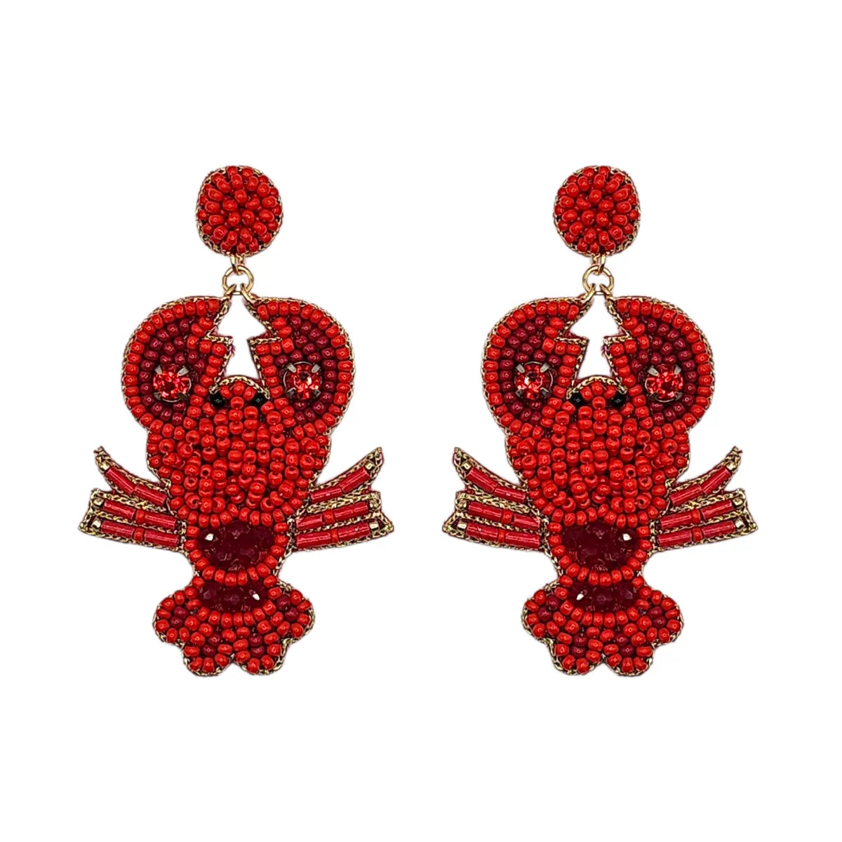 Beaded Lobster Earrings - Red
