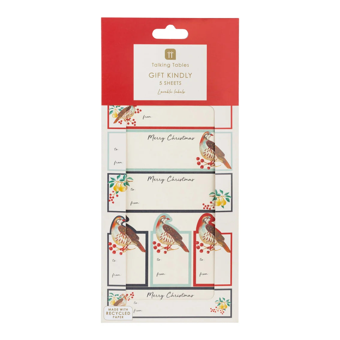 Pack of gift tags with Christmas designs on a white background