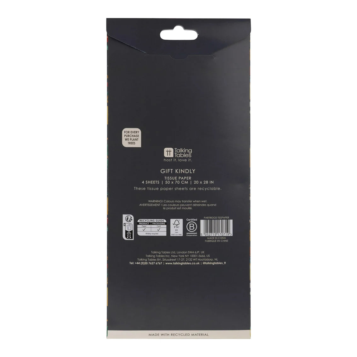 Back of a black packaging box with text and logos on a white background