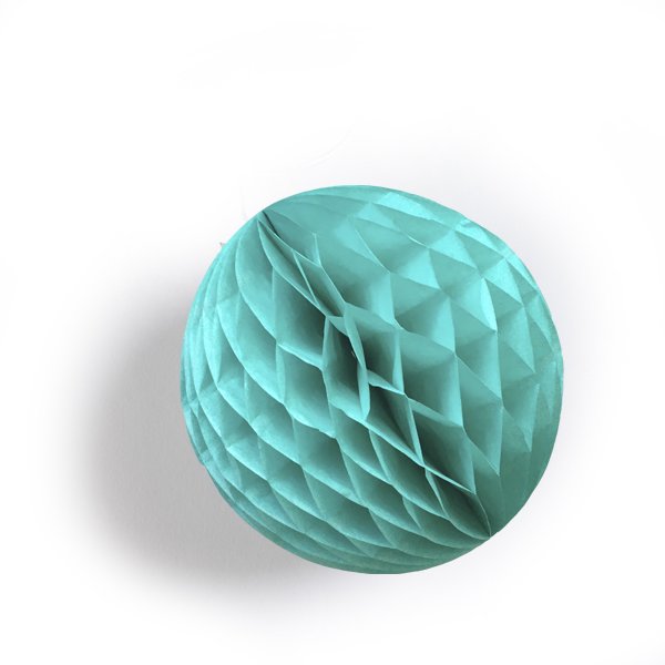 Teal honeycomb paper ball decoration.