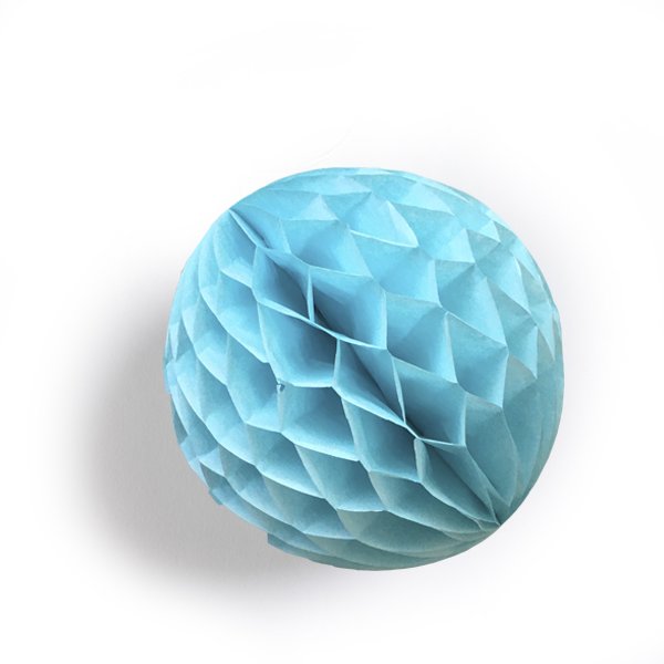 Light blue honeycomb paper ball decoration.