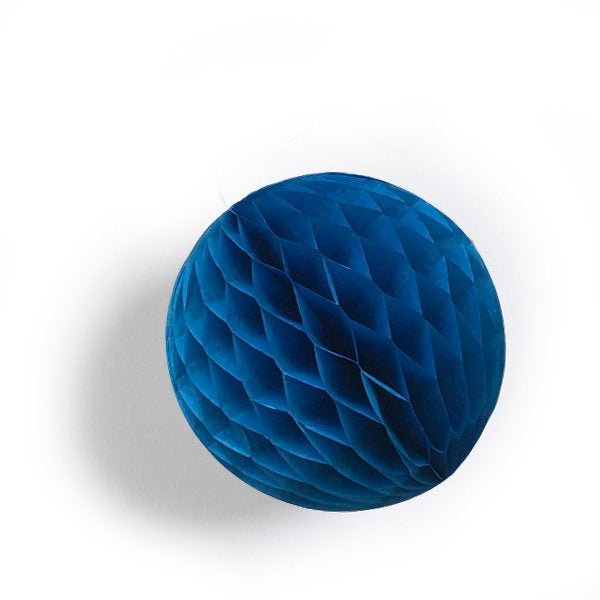 Dark blue honeycomb paper ball decoration.