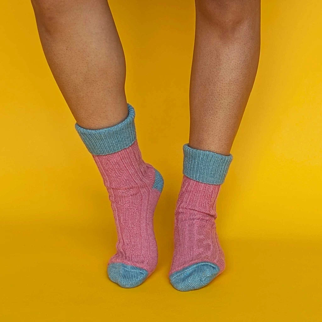Cashmere Slouch Socks - Dusky Pink & Jade