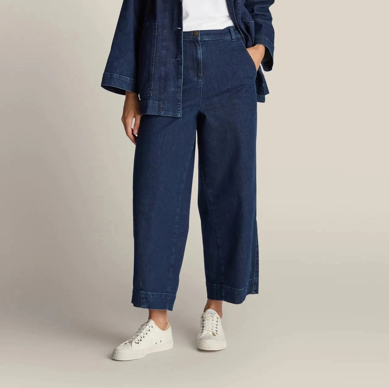 Stretch Denim Barrel Leg Trouser
