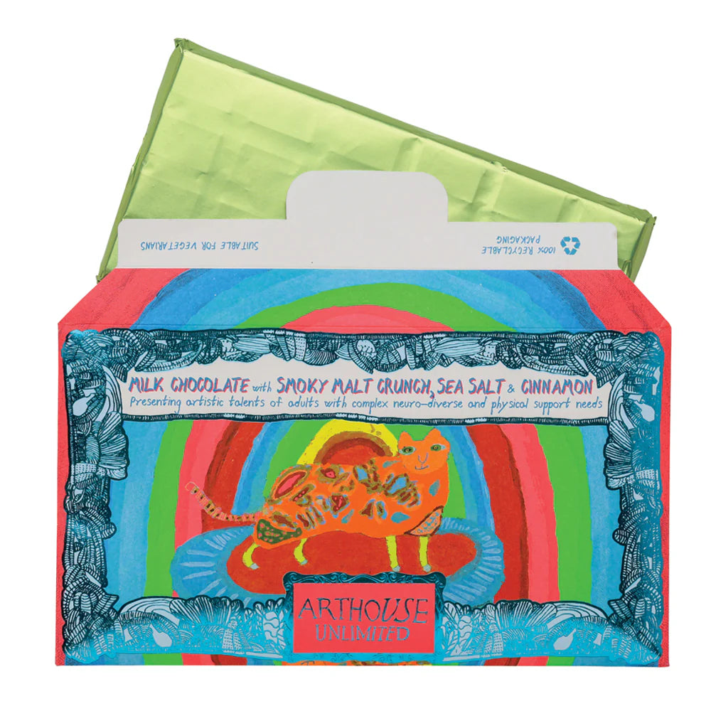 Rainbow Cat - Milk Chocolate with Smoky Malt Crunch , Sea Salt & Cinnamon