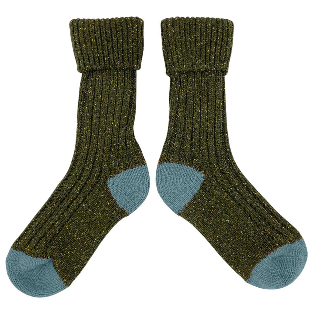 Lambswool & Silk Ankle Socks - Dark Green & Jade