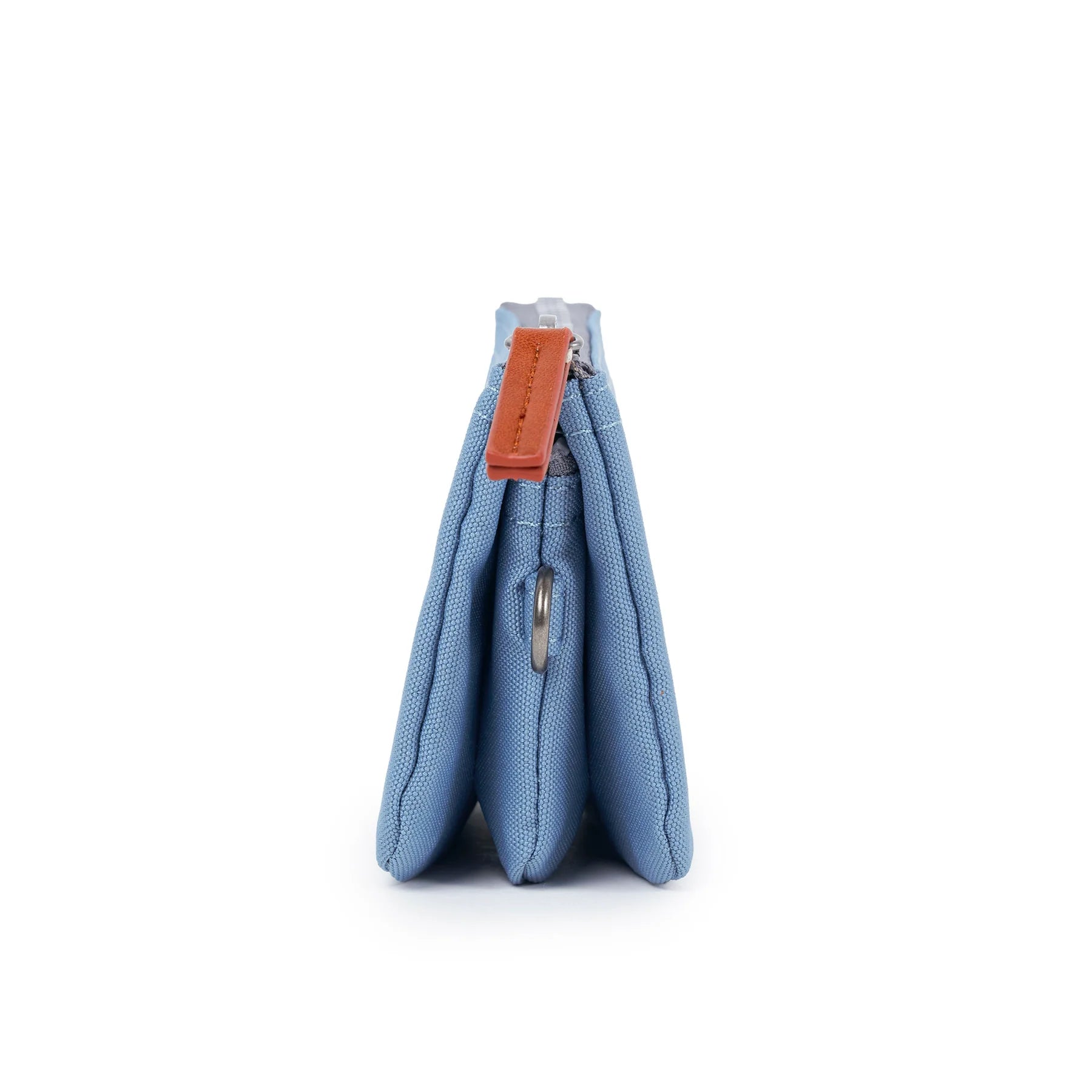 Blue pouch with an orange zipper on a white background