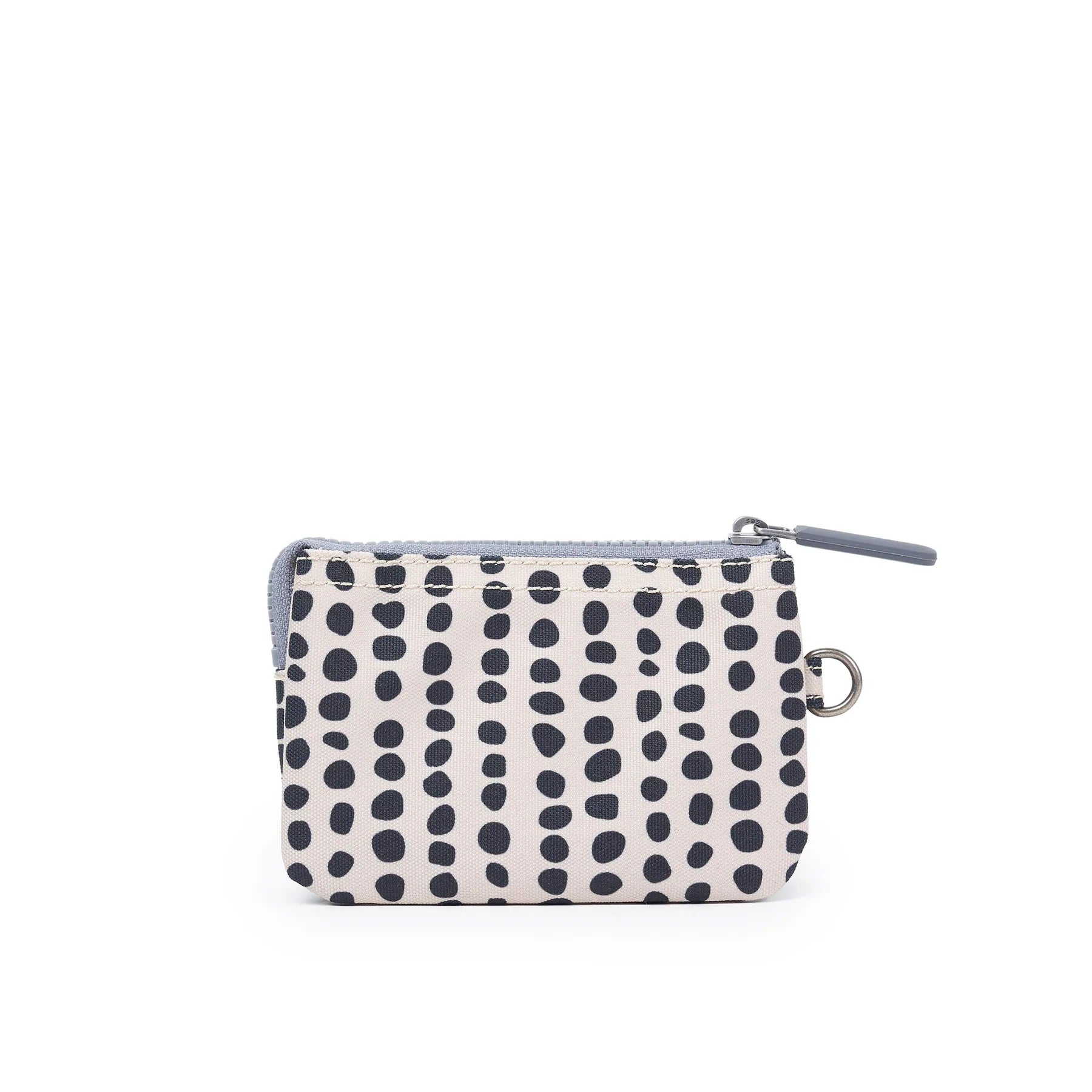 Roka canvas purse with linear navy blue dots. 